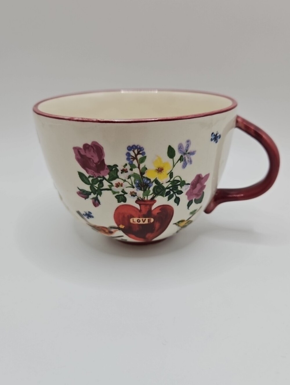 Anthropologie Mug NATHALIE LETE Love TITANIA Tea Cup Flowers Birds Heart